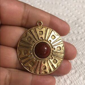 Vintage Gold and Red Circular Brooch